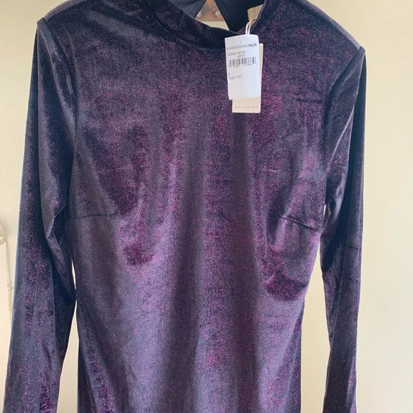 Mello Day Long Sleeve Purple Sparkles Wine Dress L - Picture 6 of 6